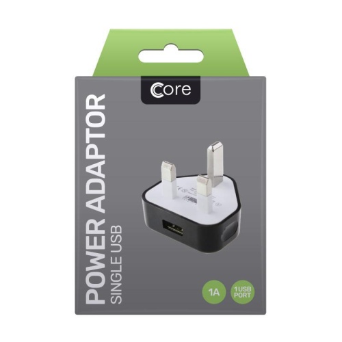 Core Power Adaptor Single USB Black